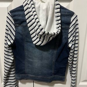 Denim Jacket with fur lined sleeves and hood